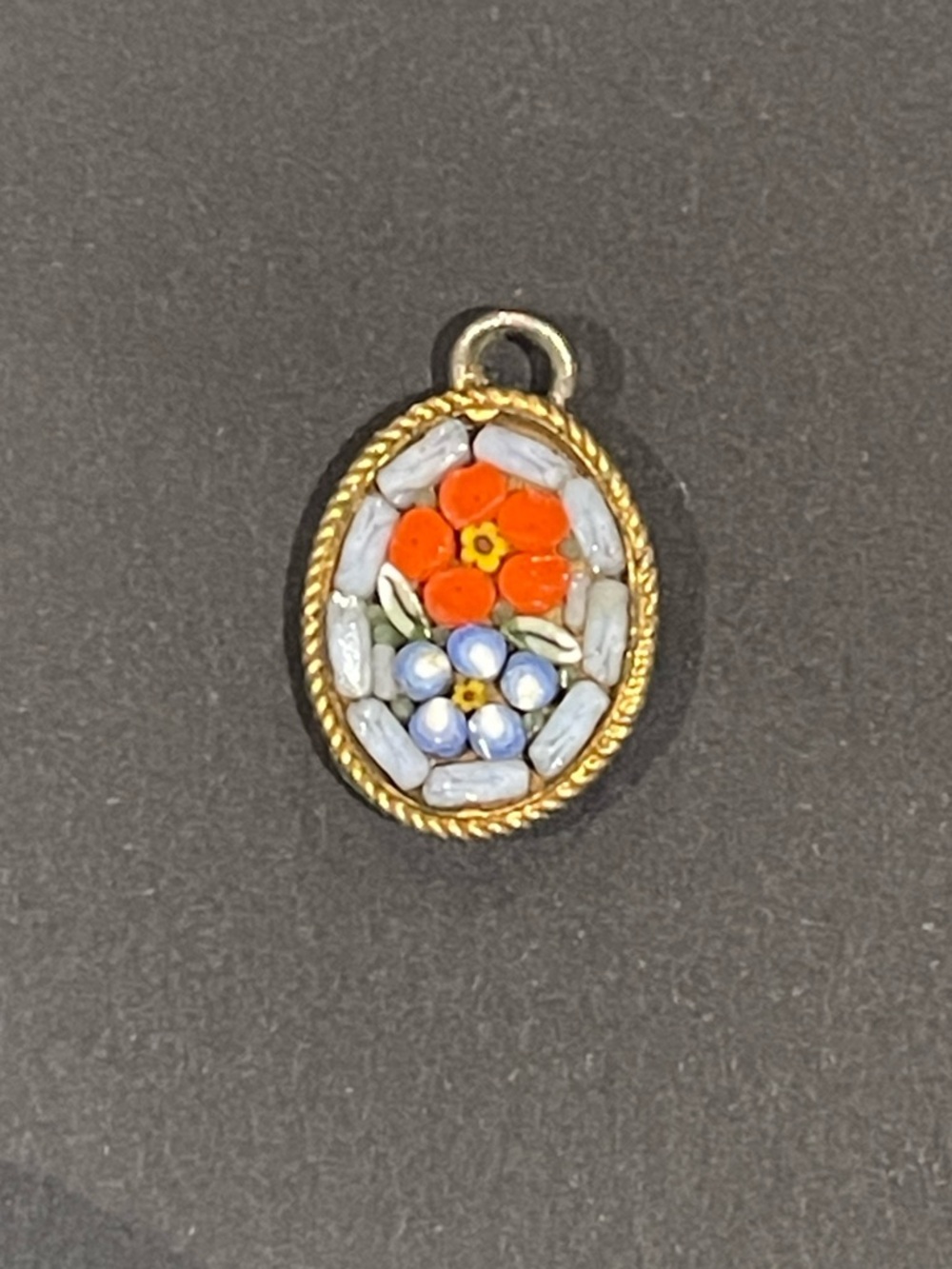 Vintage Italian Micro Mosaic Oval Floral Charm Pendant
